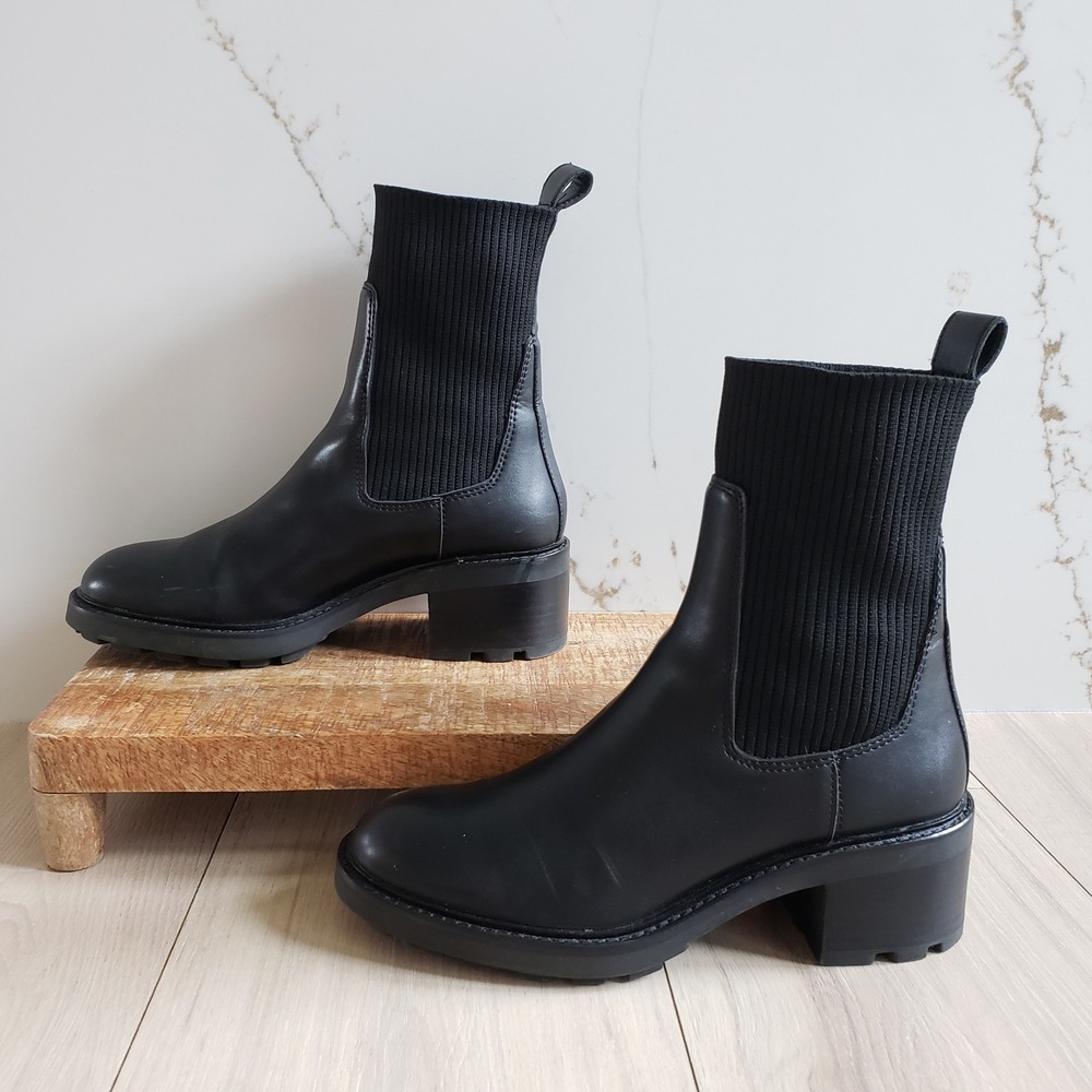 Steve Madden Kiley Bootie Womens 7 Black Leather Platform Lug Sole Chunky